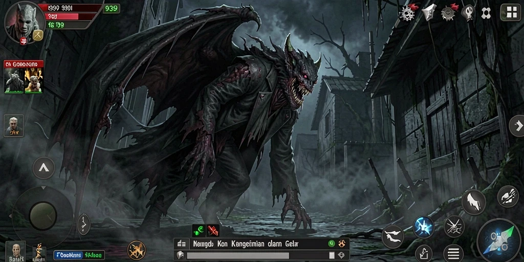 Tangkapan layar gameplay yang menampilkan suasana menyeramkan dalam 9399.