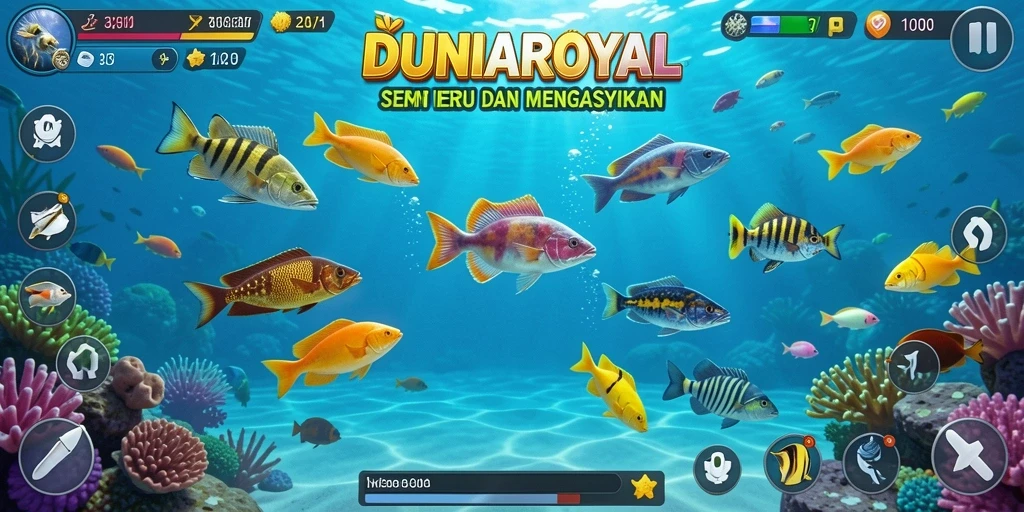 Gameplay menembak ikan yang menegangkan dan seru di DUNIAROYAL.