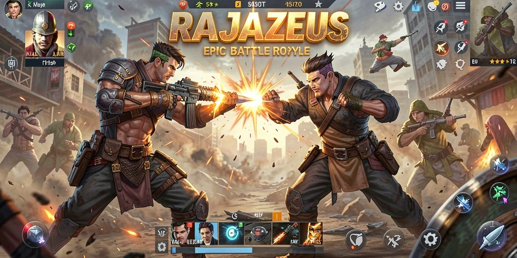 Gameplay seru dan mendebarkan dalam RAJAZEUS Battle Royale.