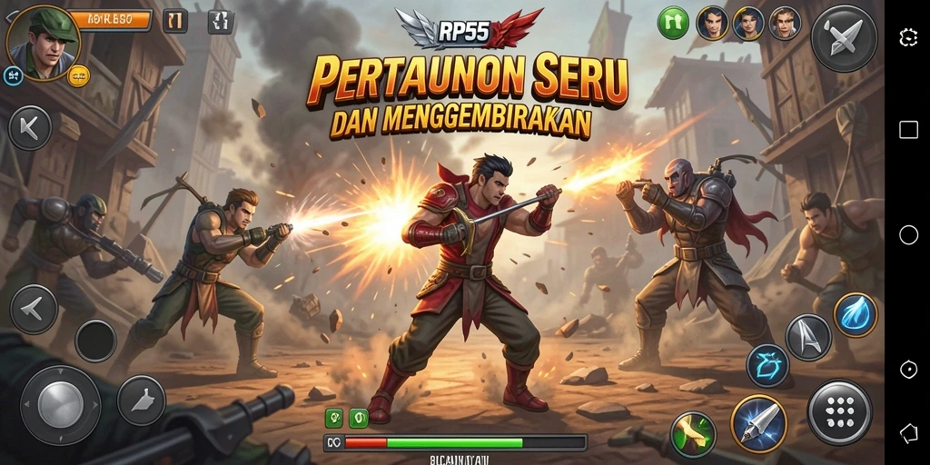 Tampilan gameplay menegangkan dalam RP55 saat bertarung.