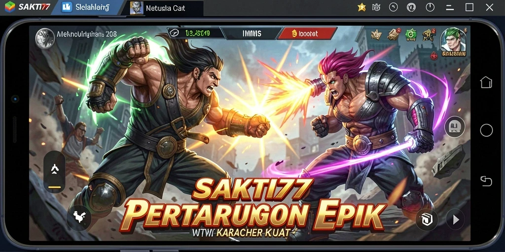 Screenshot gameplay SAKTI77 menampilkan pertarungan seru antar karakter.
