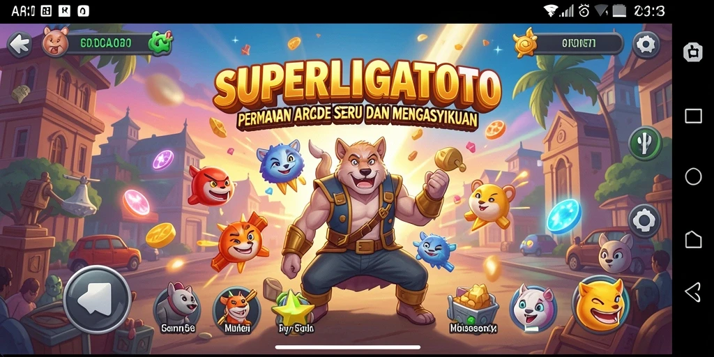 Tangkapan layar SUPERLIGATOTO menampilkan gameplay Arcade yang seru dan penuh warna.