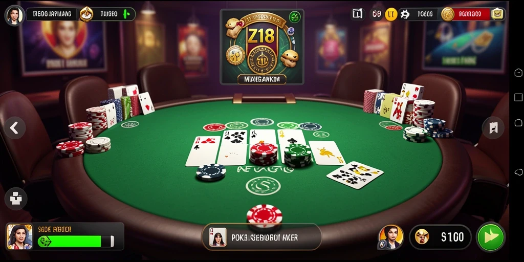 Tampilan gameplay Z18 yang menarik dengan suasana Poker yang nyata.